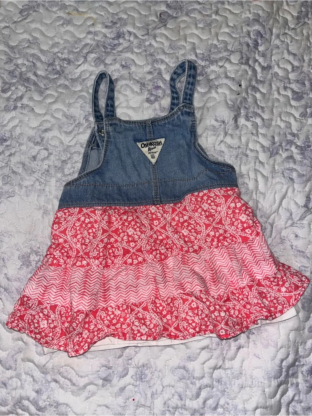 OshKosh B'gosh Denim Top with Red Patterned Skirt Overall Dress